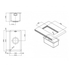 Кухонна мийка прямокутна Apell Ferrara Plus вбудована під стільницю з сифоном нержавіюча сталь Вrushed FEM18UBC