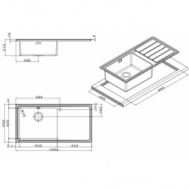 Кухонная мойка прямоугольная Apell Linear Plus LEFT с донным клапаном и сифоном нержавеющая сталь Brushed LNP1001FLBC