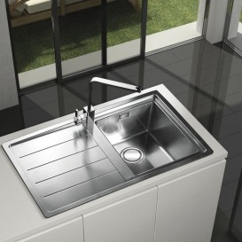 Кухонная мойка прямоугольная Apell Linear Plus LEFT с донным клапаном и сифоном нержавеющая сталь Brushed LNP1001FLBC