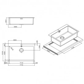 Кухонна мийка прямокутна Apell Linear Plus з донним клапаном і сифоном нержавіюча сталь Brushed LNP77FBC