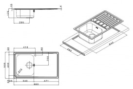 Кухонна мийка прямокутна Apell Melodia RIGHT врізна з сифоном і донним клапаном нержавіюча сталь Вrushed MLE861IRBC