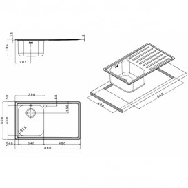 Кухонная мойка прямоугольная Apell Torino RIGHT с донным клапаном и сифоном нержавеющая сталь Brushed TO861IRBC