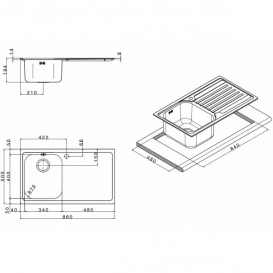 Кухонна мийка прямокутна Apell Venezia LEFT з донним клапаном і сифоном нержавіюча сталь Brushed VE861ILBC