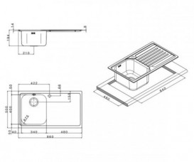 Кухонна мийка прямокутна Apell Venezia LEFT з донним клапаном і сифоном нержавіюча сталь Linen VE861ILAC