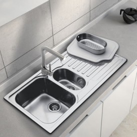 Кухонная мойка прямоугольная Apell Venezia RIGHT с донным клапаном и сифоном нержавеющая сталь Linen VE1002IRAC