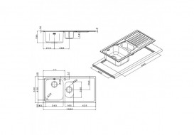 Кухонна мийка прямокутна Apell Venezia LEFT з донним клапаном і сифоном нержавіюча сталь Linen VE1002ILAC