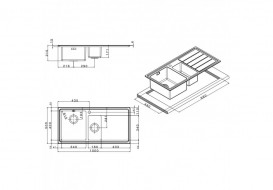Кухонная мойка прямоугольная двойная Apell Linear Plus LEFT с донным клапаном и сифоном нержавеющая сталь Brushed LNP1002FLBC
