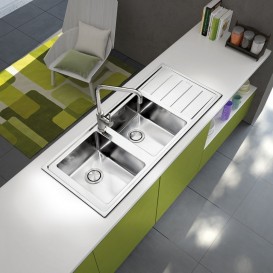 Кухонна мийка прямокутна подвійна Apell Linear Plus RIGHT з донним клапаном і сифоном нержавіюча сталь Brushed LNP1162FRBC