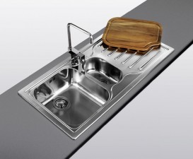 Кухонная мойка прямоугольная двойная Apell Torino RIGHT с донным клапаном и сифоном нержавеющая сталь Brushed TO1002IRBC