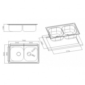 Кухонная мойка прямоугольная двойная Apell Oceano с донным клапаном и сифоном нержавеющая сталь Matt OH792IPC