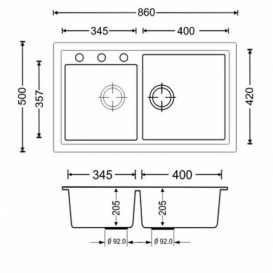 Кухонная мойка прямоугольная двойная Apell Pietra Plus с сифоном гранит белый PTPL862GW