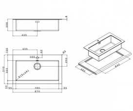 Кухонна мийка прямокутна фронтальна частина чорне скло pop-up механізм Apell Pura нержавіюча сталь Brushed PUG861IBC