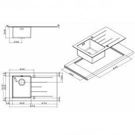 Кухонная мойка прямоугольная фронтальная часть черное стекло pop-up механизм Apell Pura RIGHT нержавеющая сталь Brushed PU861IRBC