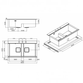 Кухонная мойка прямоугольная на две чаши с двумя черными стеклянными поверхностями Apell Sinphonia нержавеющая сталь PD862IKITB
