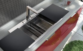 Кухонная мойка прямоугольная на две чаши с двумя черными стеклянными поверхностями Apell Sinphonia нержавеющая сталь PD862IKITB