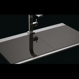 Кухонная мойка прямоугольная на две чаши с двумя черными стеклянными поверхностями Apell Sinphonia нержавеющая сталь PD862IKITB