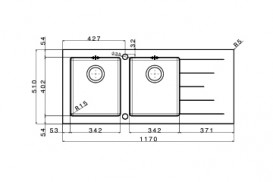 Кухонная мойка прямоугольная на две чаши фронтальная часть черное стекло pop-up механизм Apell Pura нержавеющая сталь PU1162IRBC