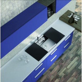 Кухонна мийка прямокутна з телескопічним змішувачем і двома скляними поверхнями Apell Regola нержавіюча сталь RE601IKITB