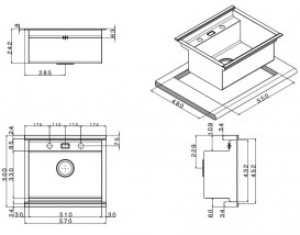 Кухонна мийка прямокутна з телескопічним змішувачем і двома скляними поверхнями Apell Regola нержавіюча сталь RE601IKITB