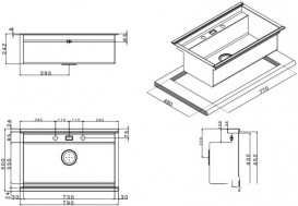 Кухонная мойка прямоугольная с телескопическим смесителем и двумя стеклянными поверхностями Apell Regola нержавеющая сталь RE791IKITB