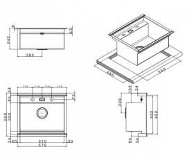 Кухонна мийка прямокутна з телескопічним змішувачем і двома білими скляними поверхнями Apell Regola нержавіюча сталь RE601IKITW