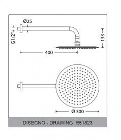 Лейка для верхнего душа Eurorama Wellness 300 мм с держателем сталь R51823