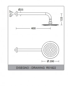 Лейка для верхнього душа Eurorama Wellness 200 мм з власником сталь R51822
