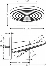 Верхній душ зі стіни Hansgrohe Pulsify EcoSmart 260 мм 2-режимний чорний матовий 24151670