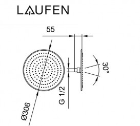 Лейка для верхнего душа Laufen ⌀306 мм 1 режим с RubiClean хром HF504725100000