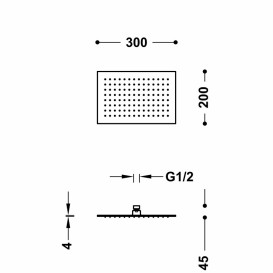 Лейка для верхнего душа Tres Inox 300x200 мм с шарниром хром 134315007