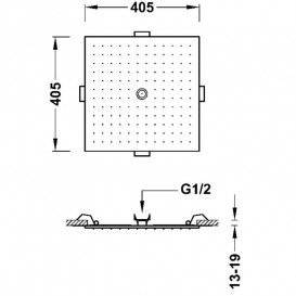 Лейка для верхнего душа Tres потолочная встраиваемая 405х405 мм сталь 13495102AC