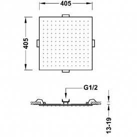 Лійка для верхнього душу Tres стельова вбудована 405х405 мм нержавіюча сталь золото 13495101OR