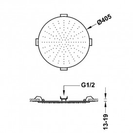 Лійка для верхнього душу Tres вбудована стельова Ø405 мм нержавіюча сталь матовий білий 13495001BM
