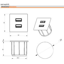 Меблева USB-розетка ASA Plastici VersaPick USB 5V Type A+C нержавіюча сталь 060.29Z.00041