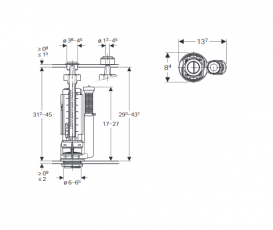 Механизм смыва для бачка Geberit Impuls тип 290-380 двойной смыв хром глянцевый 283.313.21.2