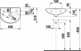 Мини-раковина для ванной Jika Lyra Plus 40х31 см отверстие справа белый H8153810001061