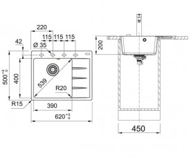 Мийка для кухні Franke Centro CNG 611-62 TL 62х50 см Fragranite бежевий 114.0630.459