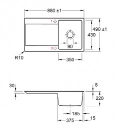 Мийка для кухні Villeroy & Boch Siluet 50 Flat 88х49 см кераміка graphite 33351Fi4