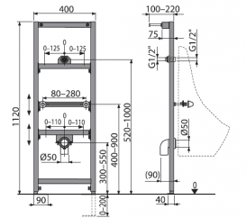 Монтажная рама AlcaPlast для писсуара A107/1120