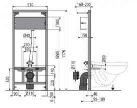 Монтажная рама AlcaPlast для подвесного унитаза и сенсорного устройства A114S/1200