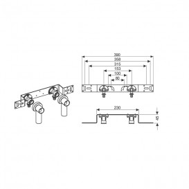 Монтажный комплект с настенными уголками для смесителя Tece TECEflex латунь 16х1/2 153 мм 765130