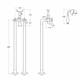 Монтируемый в пол смеситель для ванны и душа с душевым набором Roca Carmen латунь хром A5A274BC00
