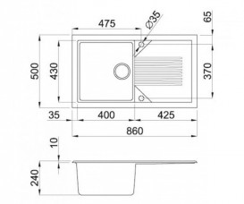 Мийка для кухні Adamant Novak 860х500 мм штучний граніт чорний 4824296102003