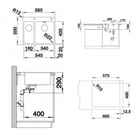Мойка для кухни Blanco Andano 340/180-IF/A 58,5х50 см нержавеющая сталь 525247