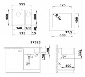 Мийка для кухні Blanco Rotan 340/160-U 55,5х46 см SILGRANIT PuraDur® м'який білий 527144