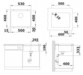 Мойка для кухни Blanco Rotan 500-U 53х46 см SILGRANIT PuraDur® мягкий белый 527146