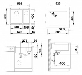 Мийка для кухні Blanco Subline 340/160-U 55,5х46 см SILGRANIT PuraDur® м'який білий 527163