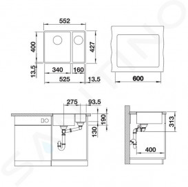 Мийка для кухні Blanco Subline 340/160-F 55,2х42,7 см SILGRANIT PuraDur® вулканічний сірий 527344