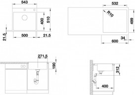 Мийка для кухні Blanco Subline 500-IF/A SteelFrame 54,3х51 см SILGRANIT PuraDur® чорний/сталевий кант 525999