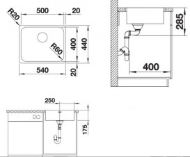 Мийка для кухні Blanco Supra 500-IF 54х44 см врізна нержавіюча сталь 526351
